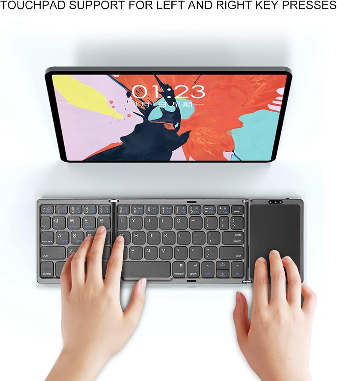 Bluetooth Wireless Rechargeble Folding Keyboard with Touch Pad 64 Keys USB C Charging - Image 2