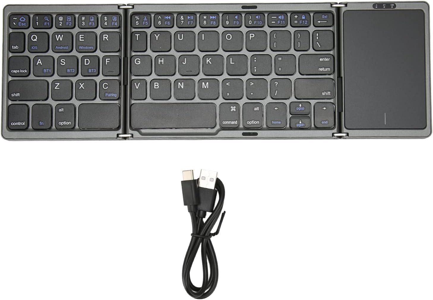 Bluetooth Wireless Rechargeble Folding Keyboard with Touch Pad 64 Keys USB C Charging - Image 11