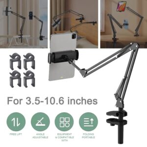 Universal 360° Phone   Tablet Holder Cantilver Flexible Metal Arm (2x35cm+10cm) for Bed Desktop Kitchen Bench Round Tube
