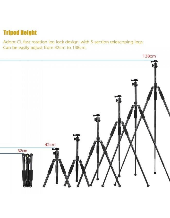 YUNTENG VCT-180 Portable Multipurpose Selfie Foldable Tripod Stand (35cm-174cm) for Phone Camera Selfie with Remote - Image 6